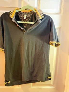 Black Polo Shirt with Yellow Trim